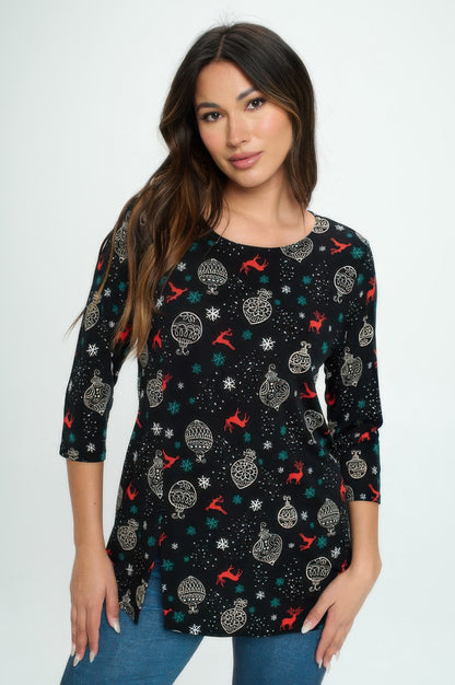 Bns Round Neck 3/4 Sleeve Slit Top