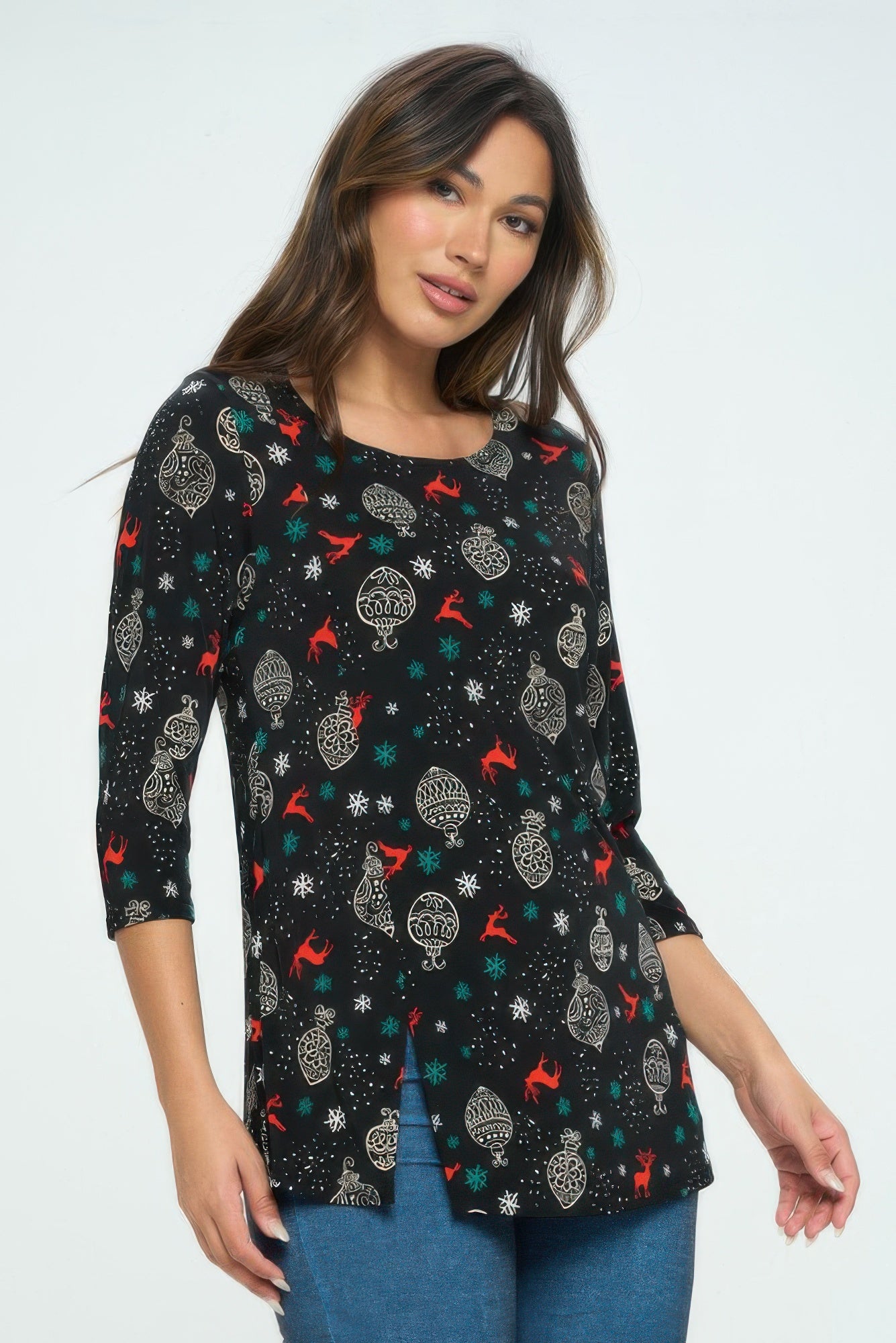 Bns Round Neck 3/4 Sleeve Slit Top