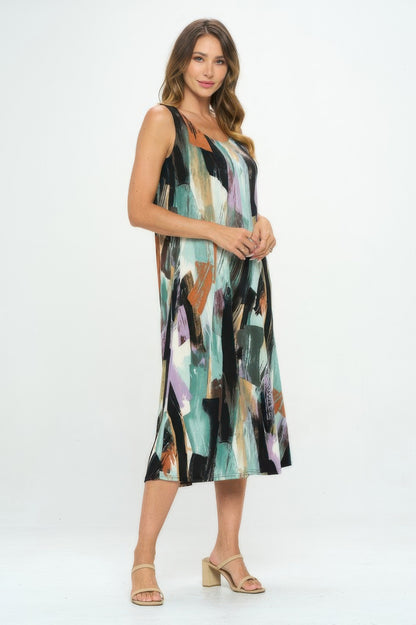 Bns Brush Stroke Print Tank Long Dress