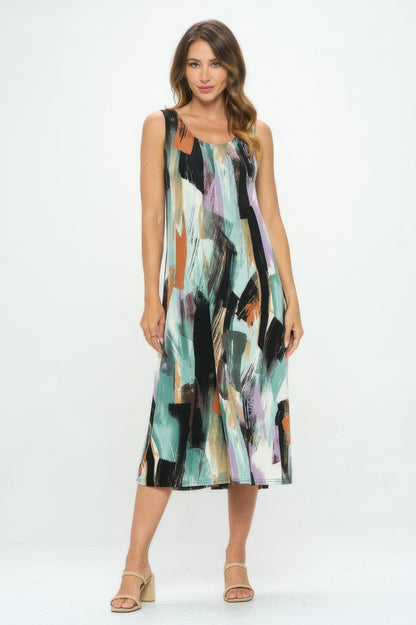 Bns Brush Stroke Print Tank Long Dress