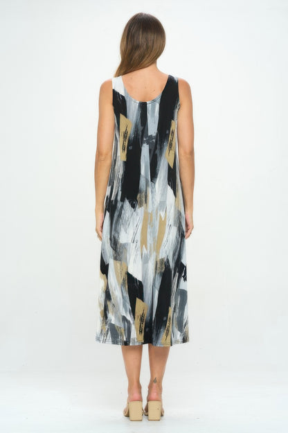 Bns Brush Stroke Print Tank Long Dress