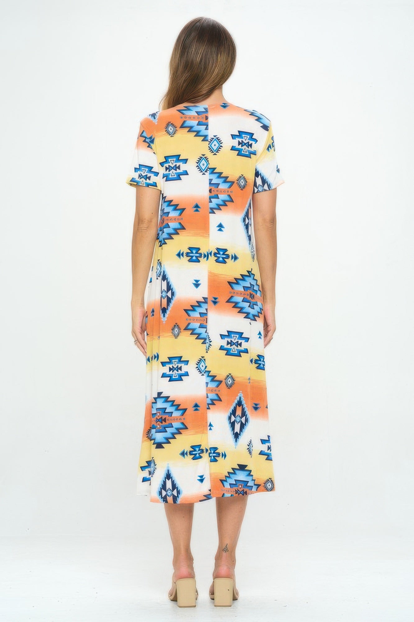 Bns Print Long Dress With Short Sleeve