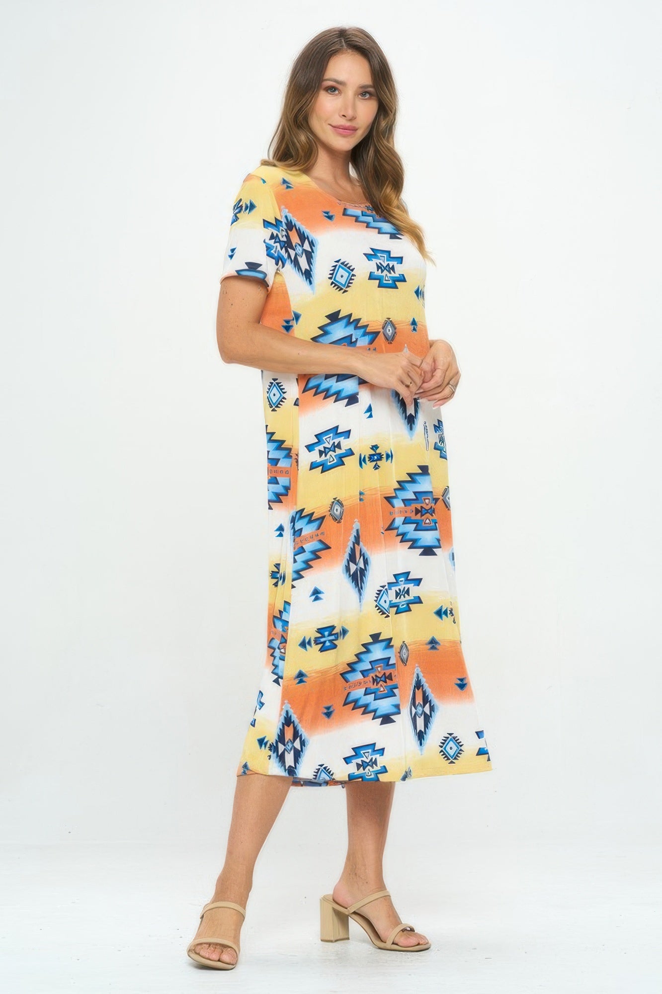 Bns Print Long Dress With Short Sleeve