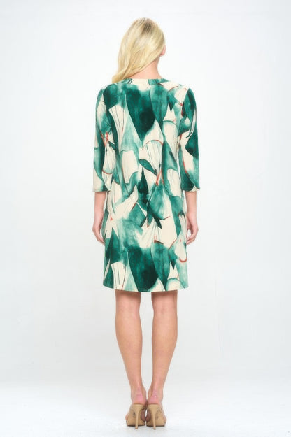 Hit Notch Neck Quarter Sleeve Dress