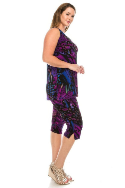 Round Neck Tank Top And Capri Pants Set