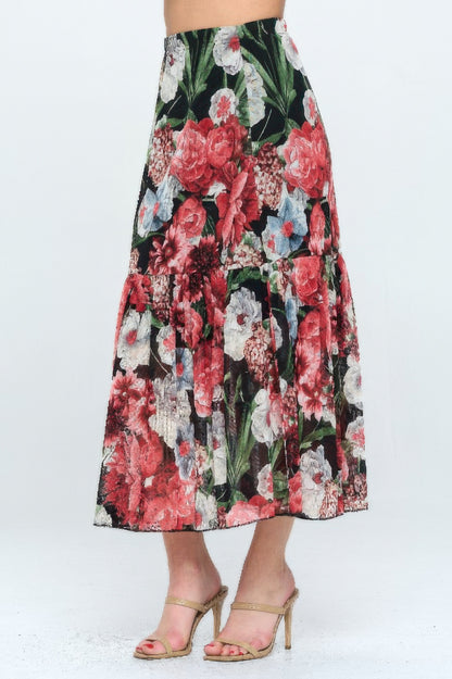 Mesh Romance Tiered Print Skirt