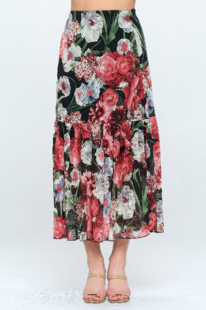 Mesh Romance Tiered Print Skirt