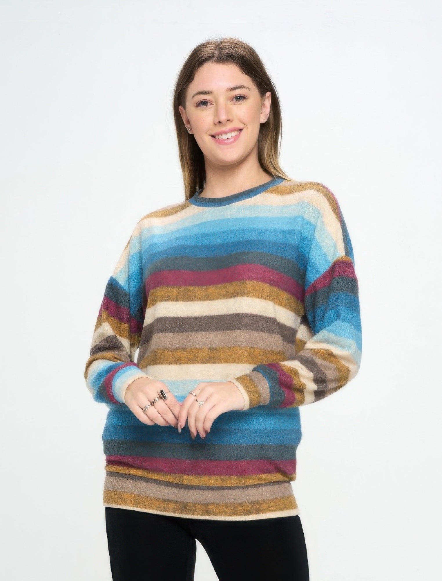 Terry Brushed Round Nk Long Sleeve W/ Pocket Top