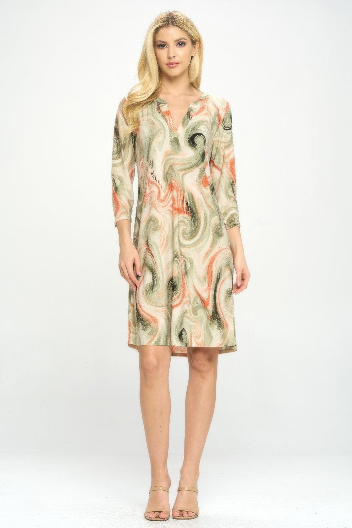 Hit Notch Neck Quarter Sleeve Dress
