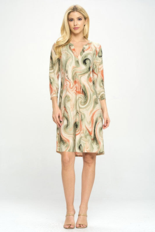 Hit Notch Neck Quarter Sleeve Dress