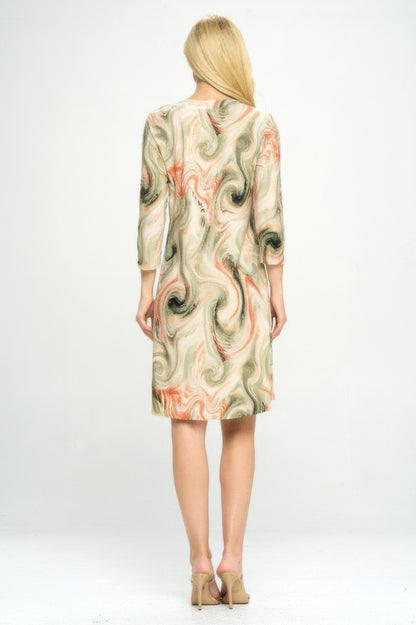 Hit Notch Neck Quarter Sleeve Dress