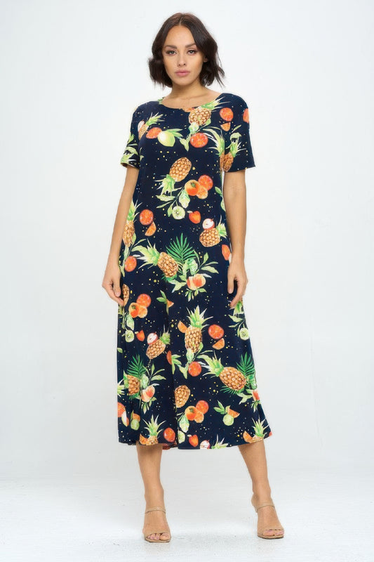 Short Sleeve And Soft Round-neckline Long Dress