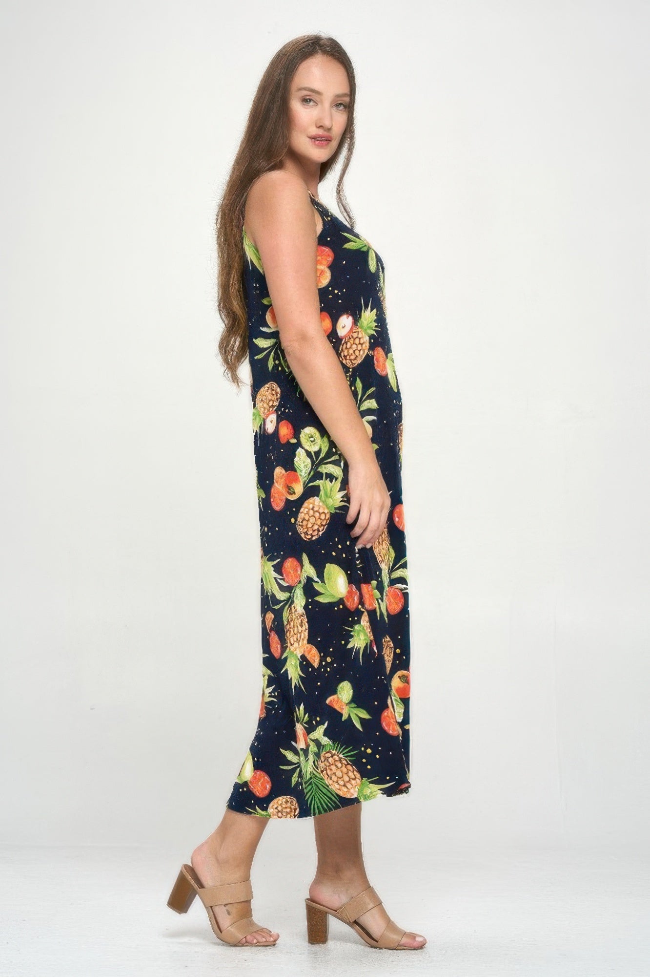 Tropical Print Stretchy Maxi Dress