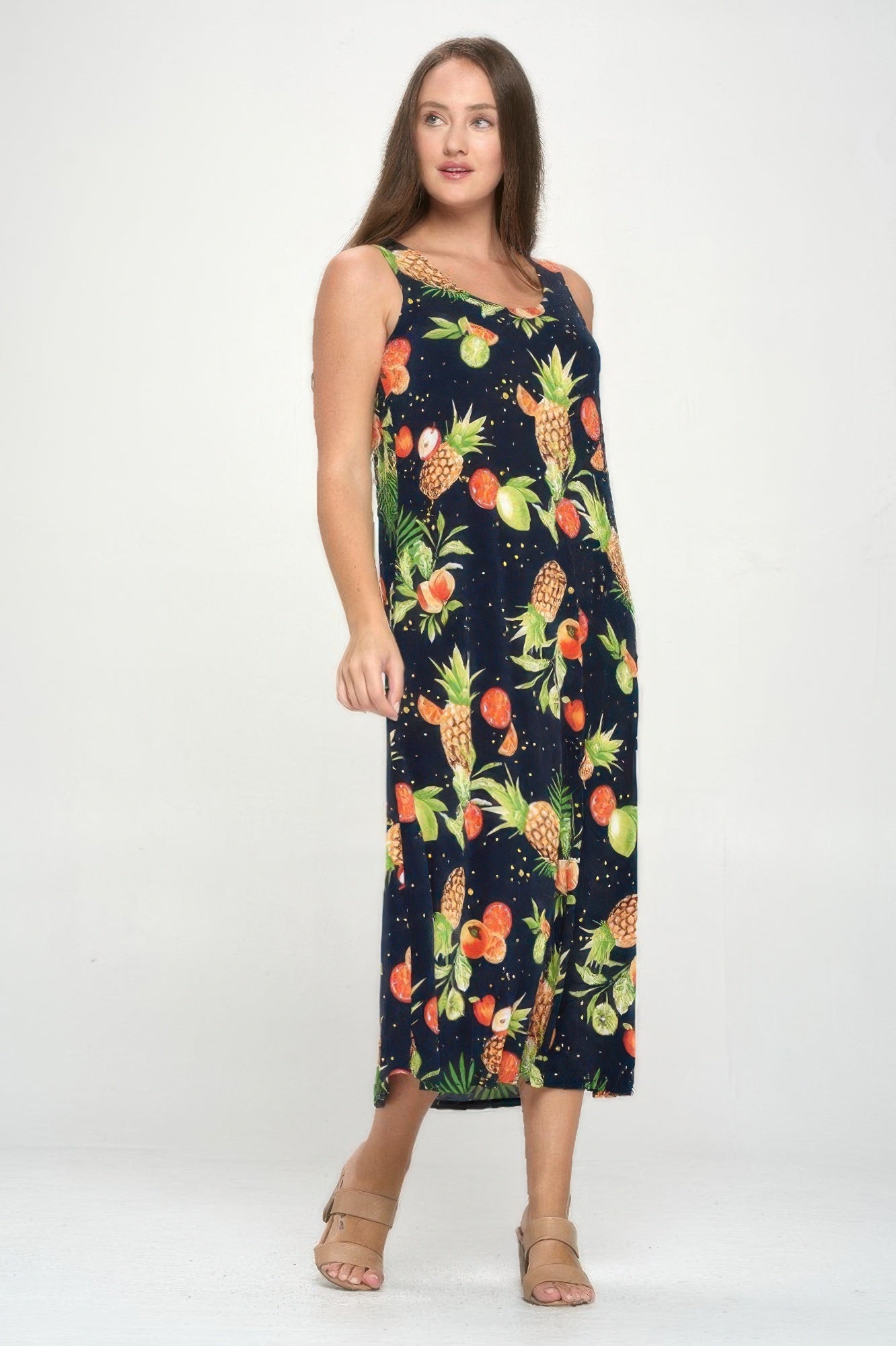 Tropical Print Stretchy Maxi Dress