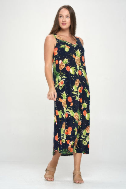Tropical Print Stretchy Maxi Dress