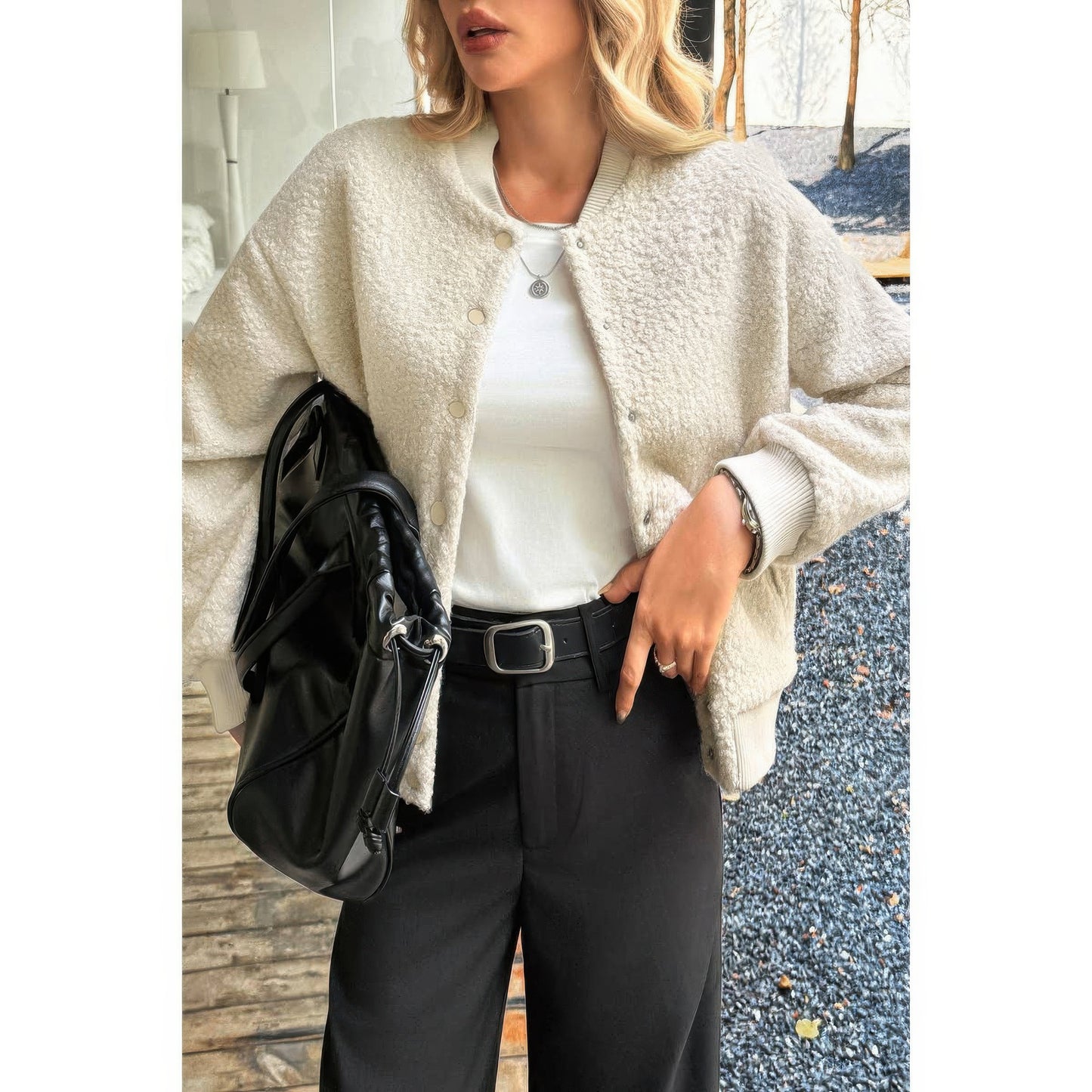 Faux Sherpa Fuzzy Teddy Bomber Jacket