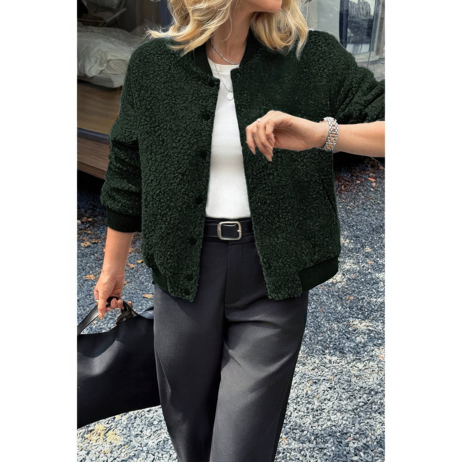 Faux Sherpa Fuzzy Teddy Bomber Jacket