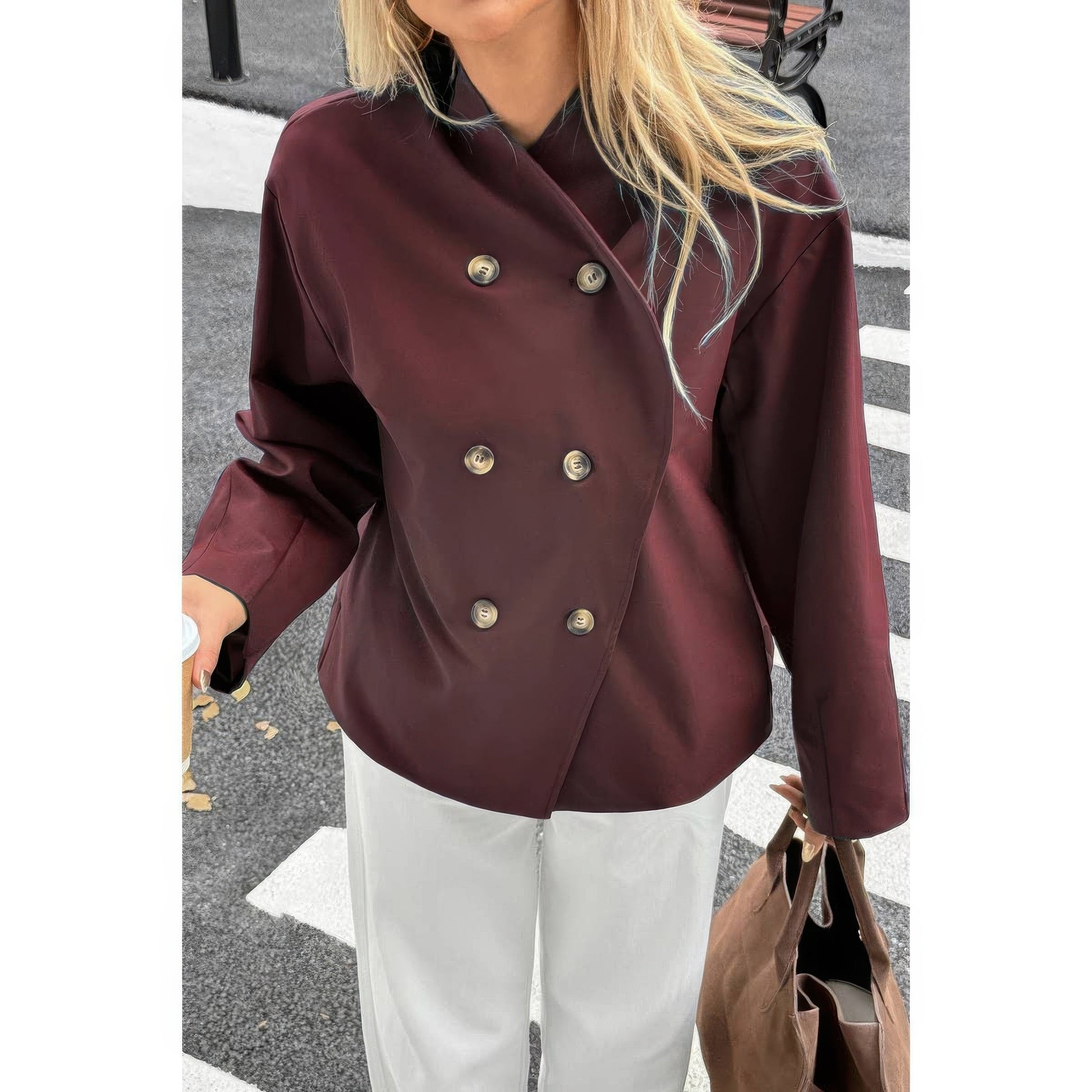 Double Breasted V Neck Trench Long Sleeve Coat