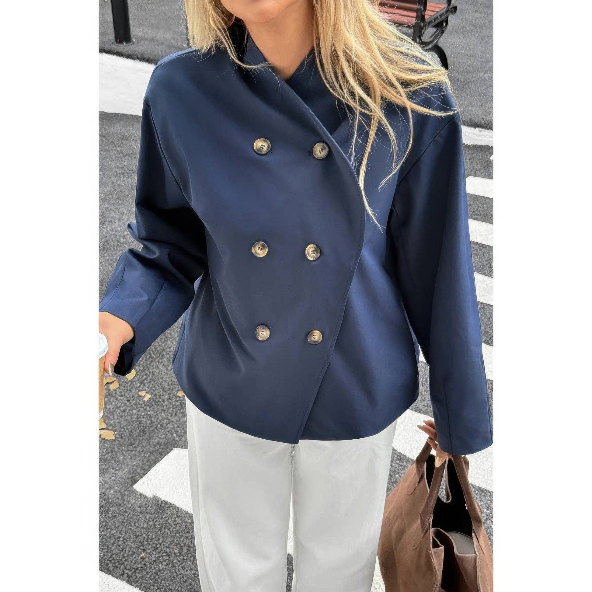 Double Breasted V Neck Trench Long Sleeve Coat