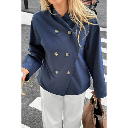 Double Breasted V Neck Trench Long Sleeve Coat