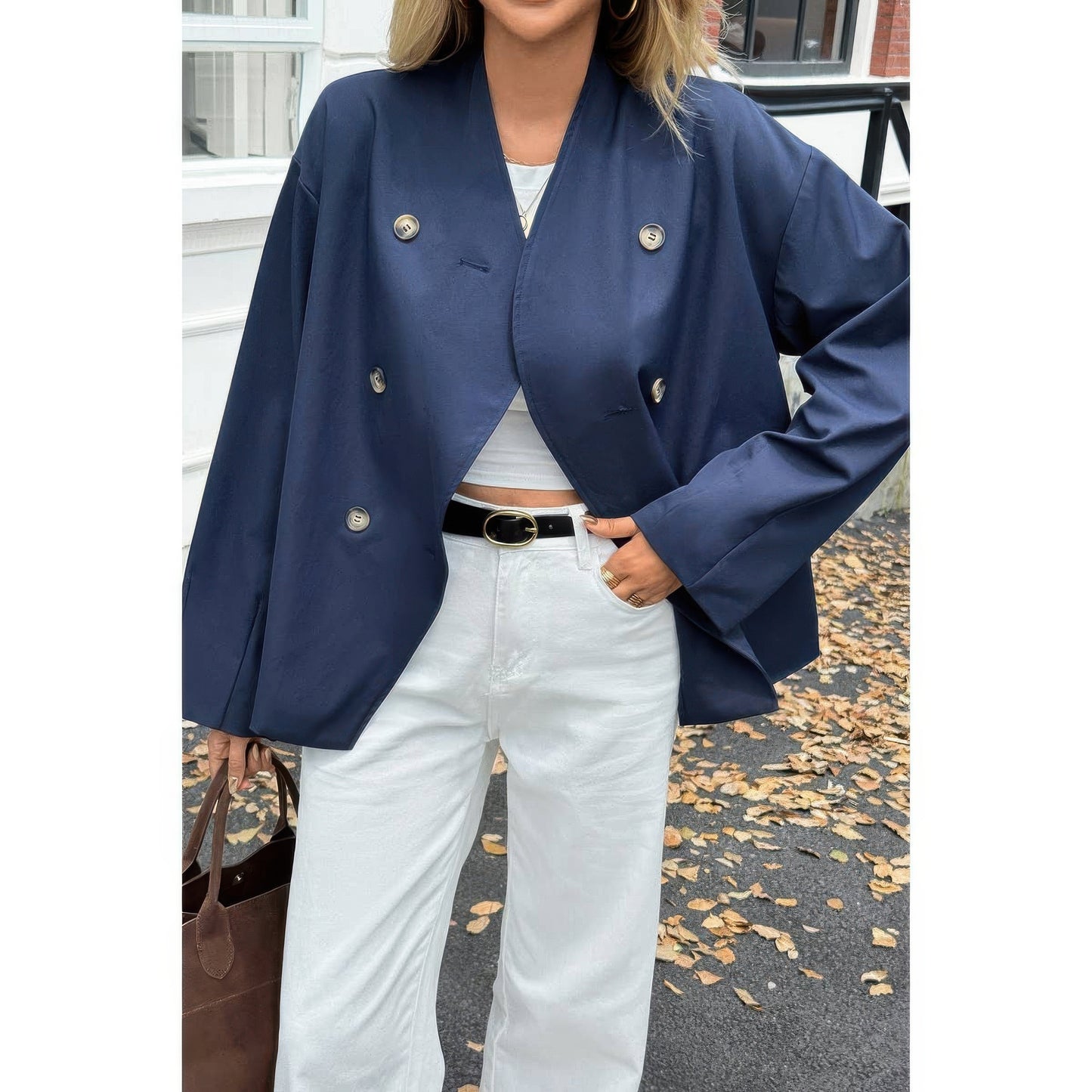 Double Breasted V Neck Trench Long Sleeve Coat