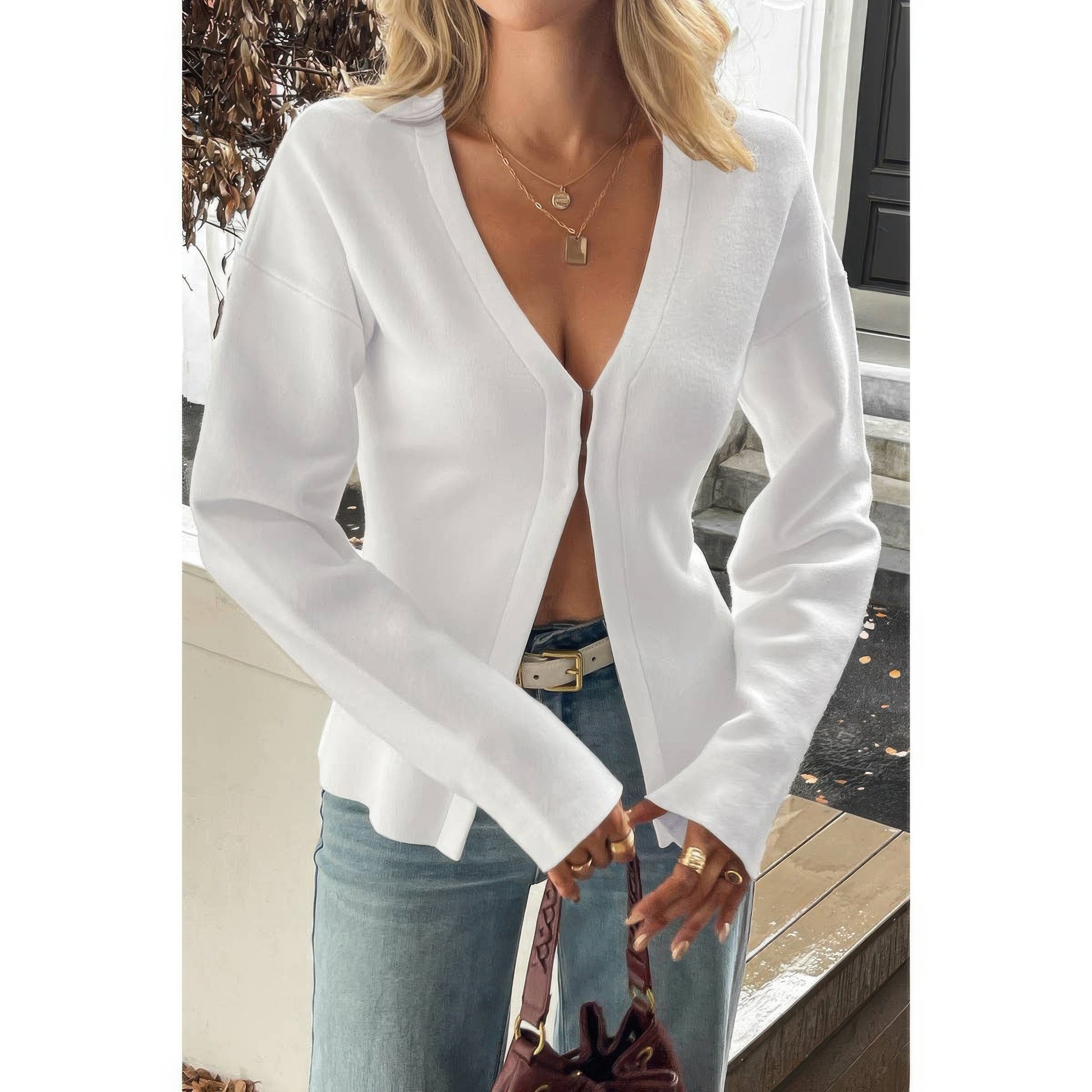 Solid V Neck Raglan Sleeve Burgundy Knit Shirt