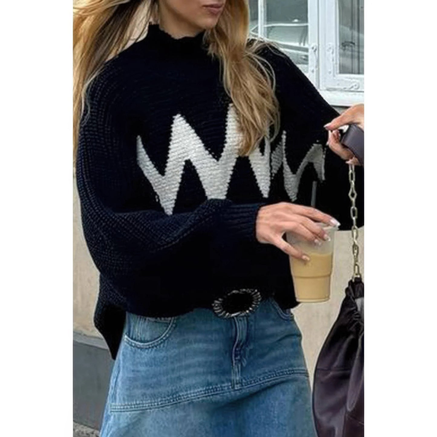 Mock Neck Contrast Binding Long Sleeve Sweater