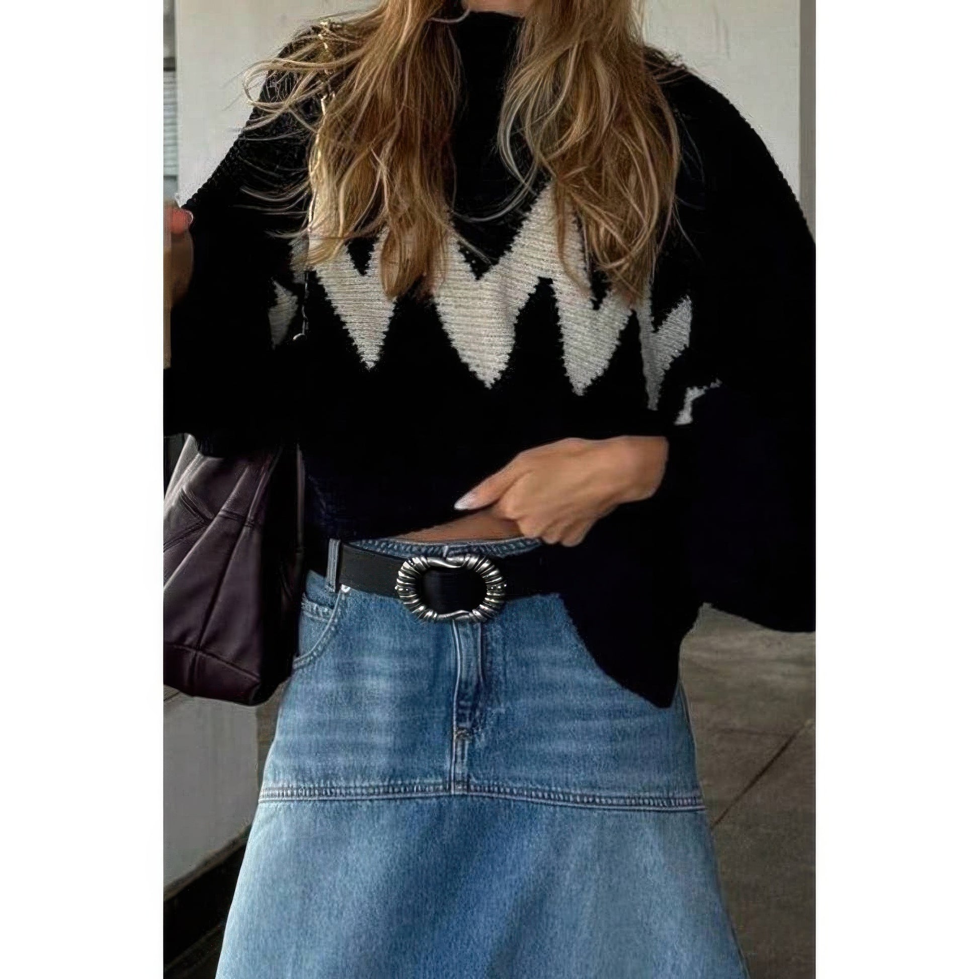 Mock Neck Contrast Binding Long Sleeve Sweater