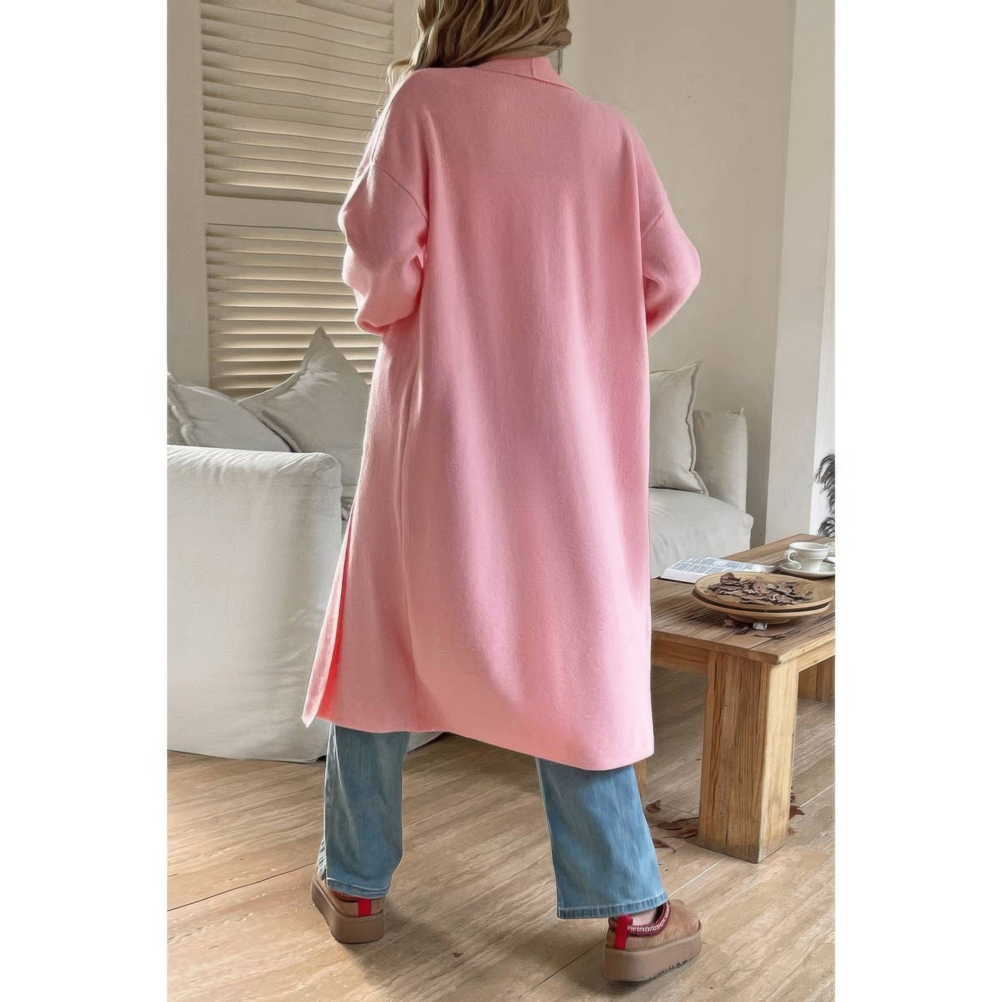 Solid Open Front Knit Long Body Cardigan