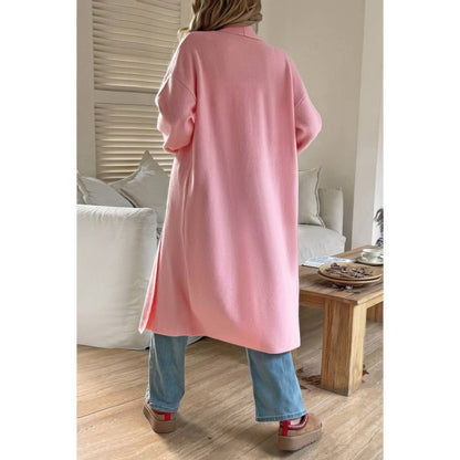 Solid Open Front Knit Long Body Cardigan