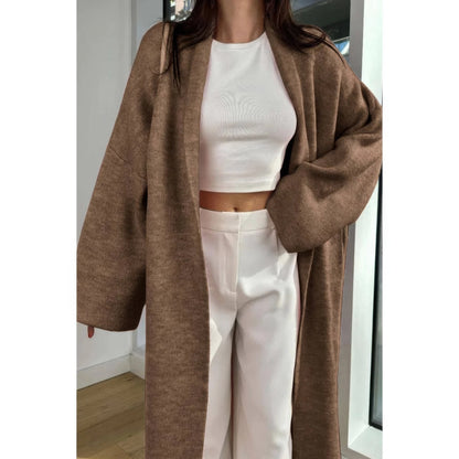 Solid Open Front Knit Long Body Cardigan