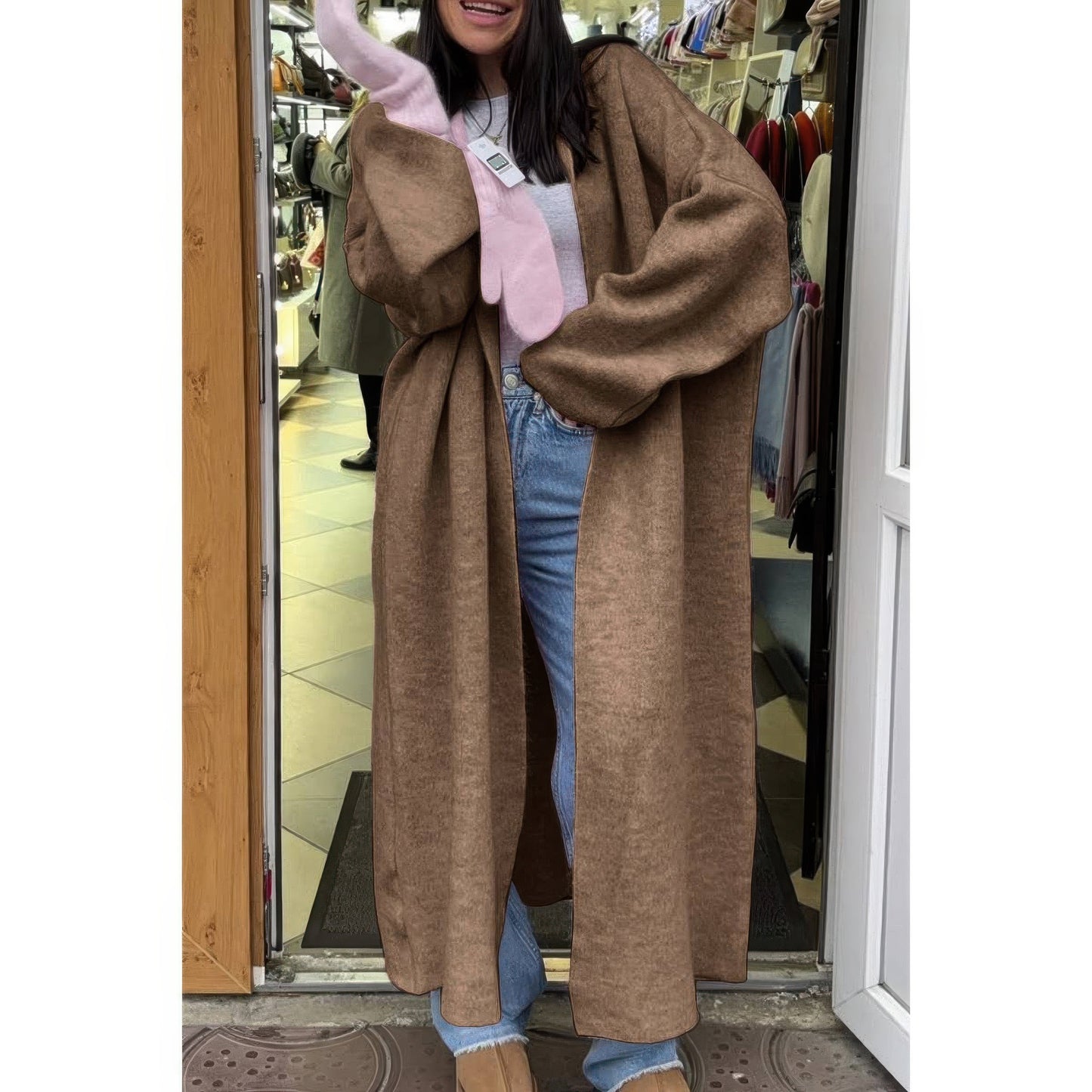 Solid Open Front Knit Long Body Cardigan