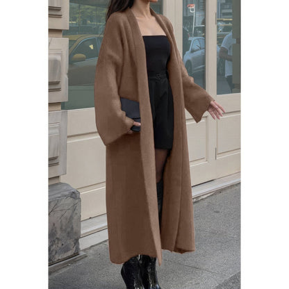 Solid Open Front Knit Long Body Cardigan