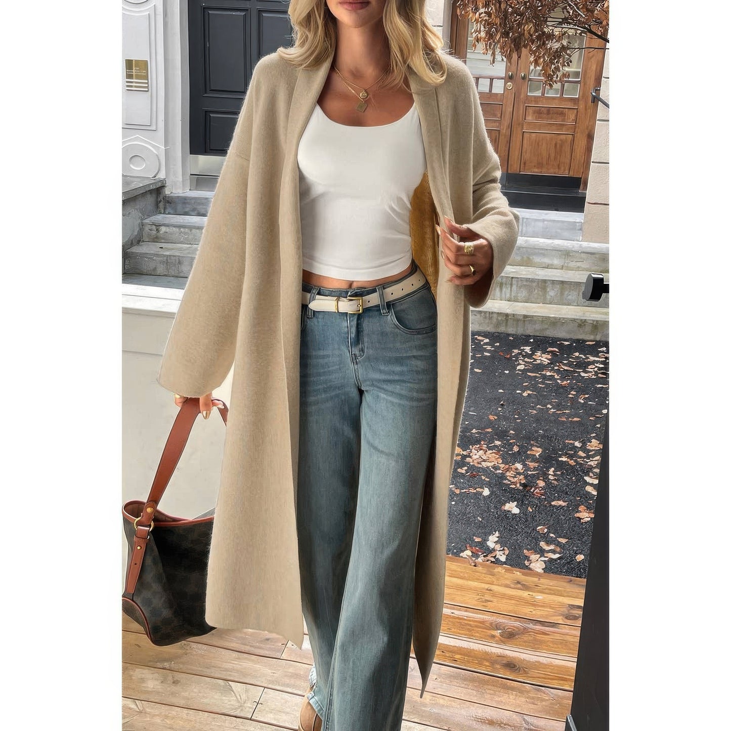 Solid Open Front Knit Long Body Cardigan