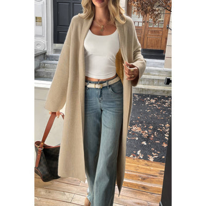 Solid Open Front Knit Long Body Cardigan