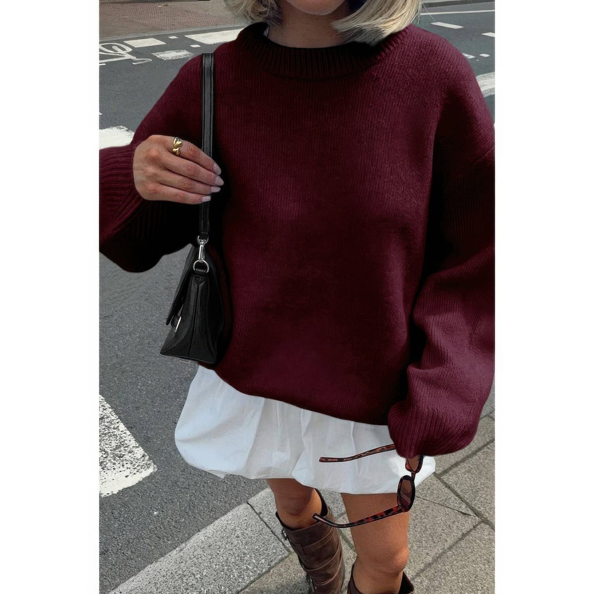 Round Neck Long Sleeve Knitted Loose Sweater