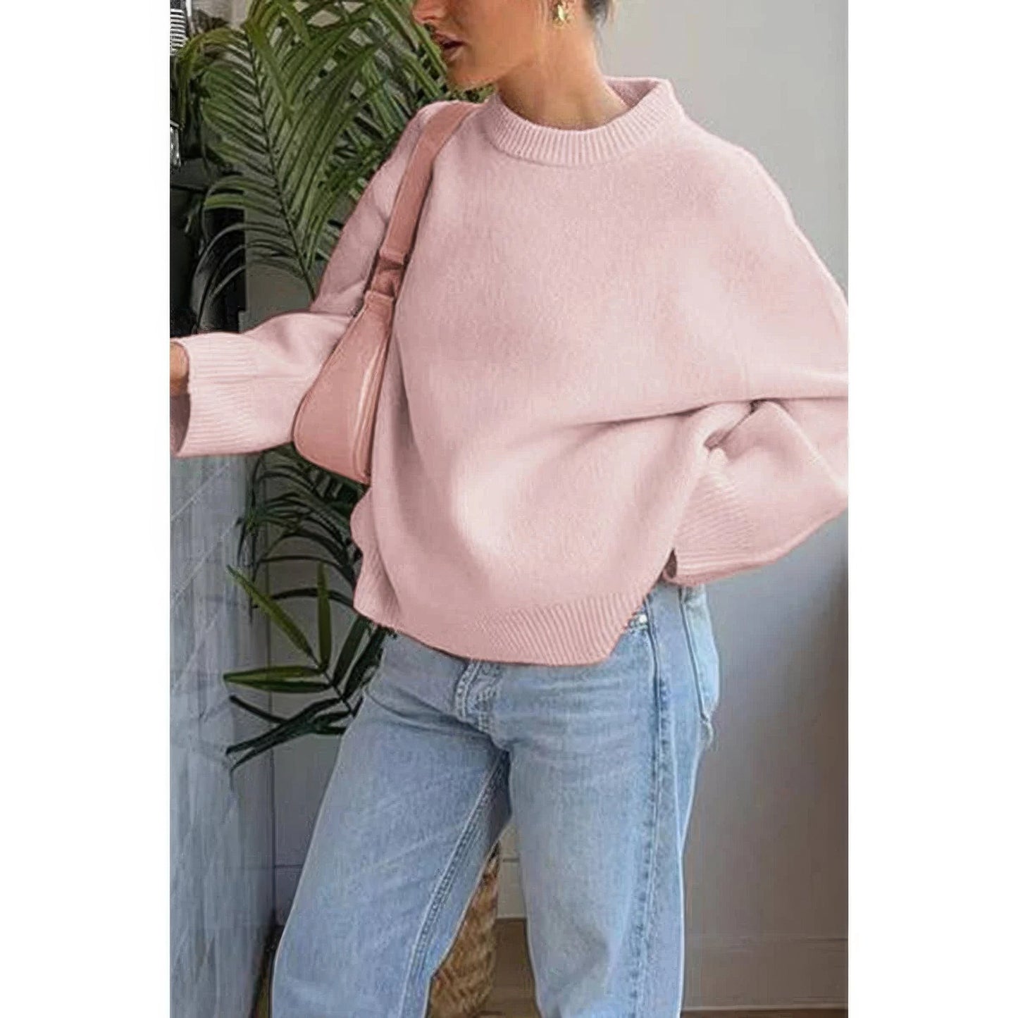 Round Neck Long Sleeve Knitted Loose Sweater