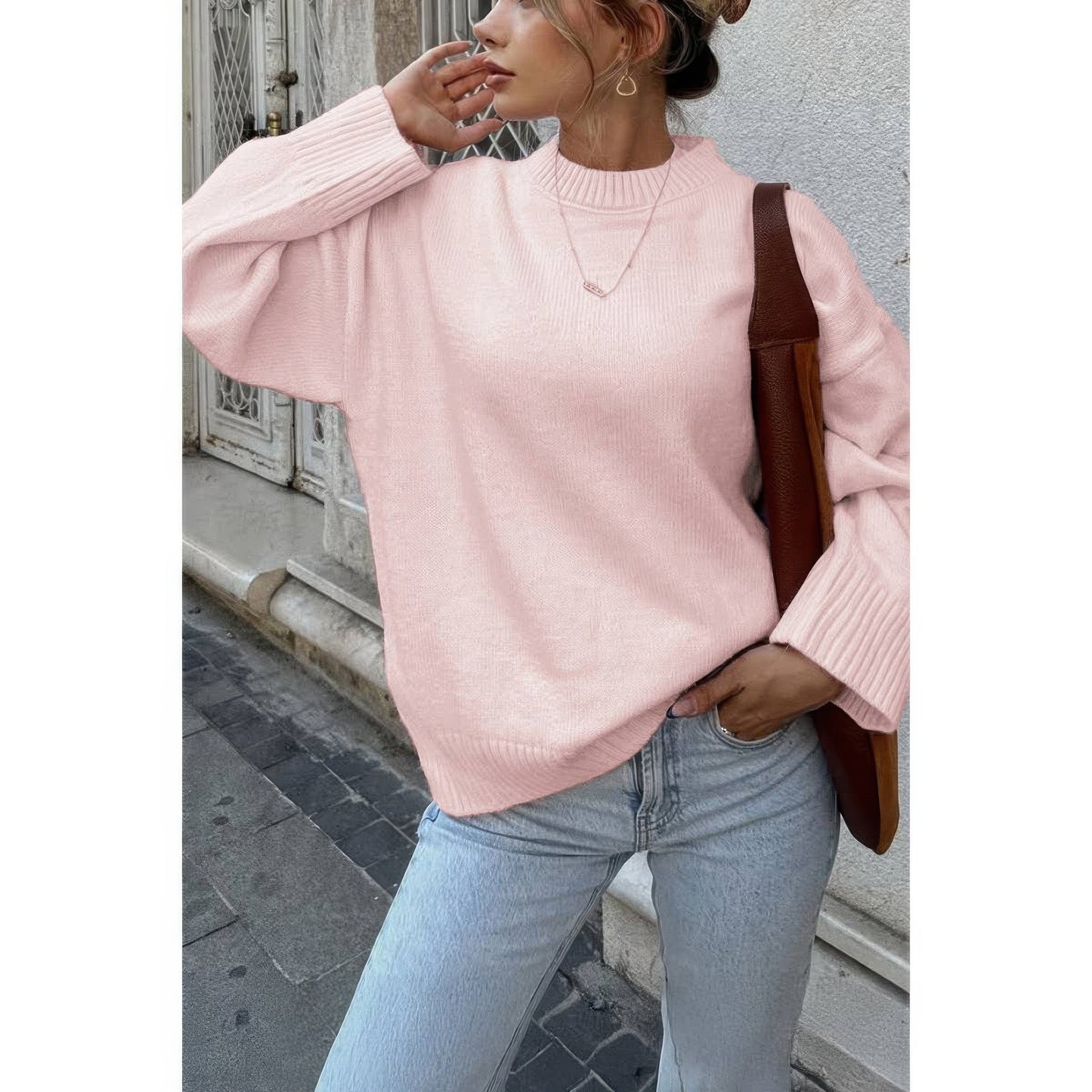 Round Neck Long Sleeve Knitted Loose Sweater
