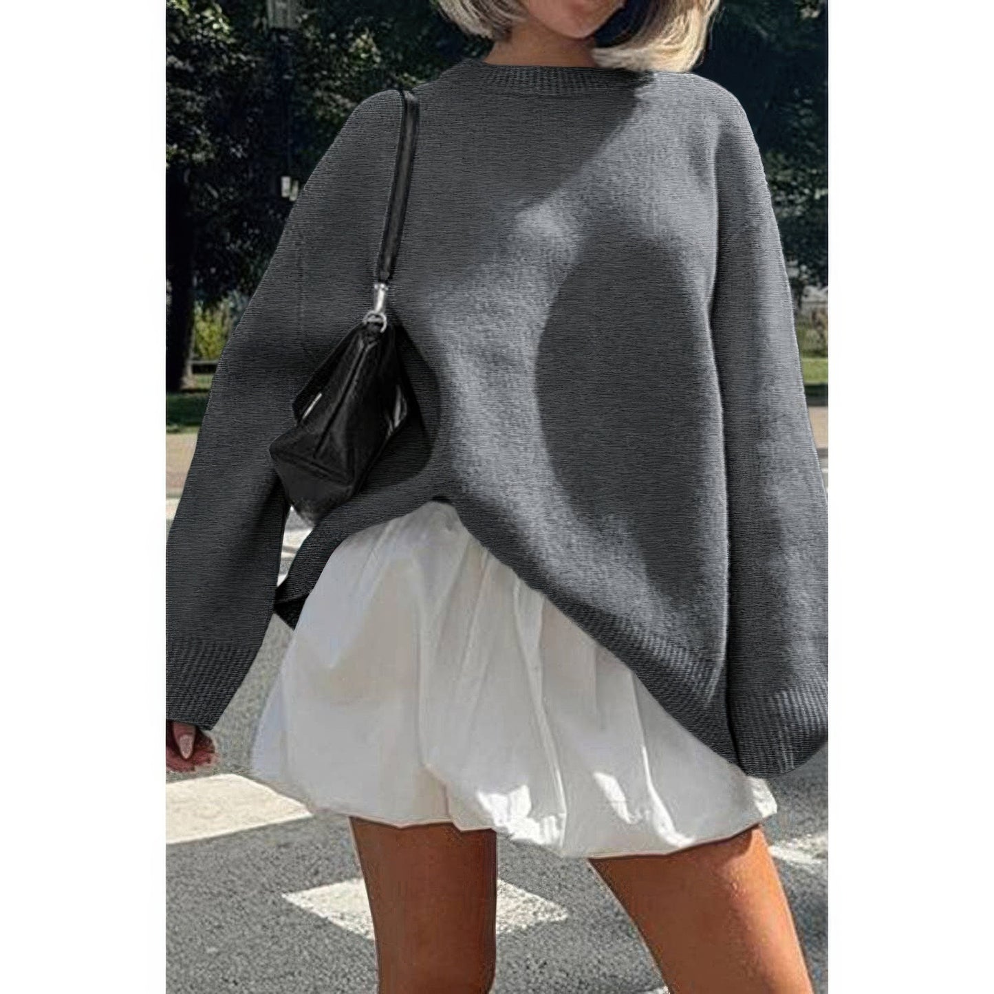 Round Neck Long Sleeve Knitted Loose Sweater