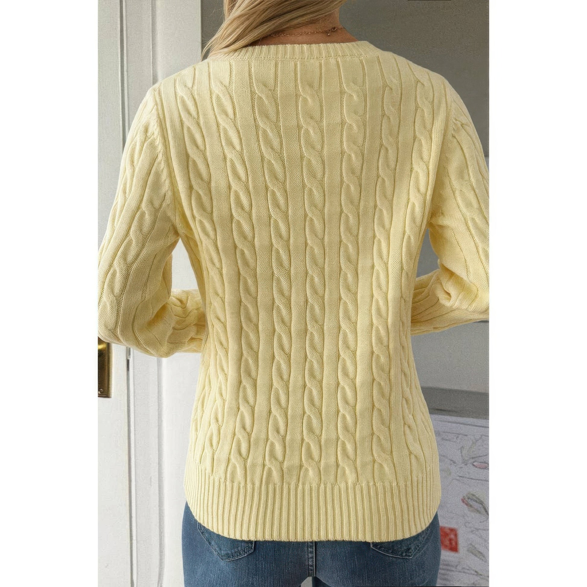 Cable Knit V Neck Long Sleeves Fit Sweater