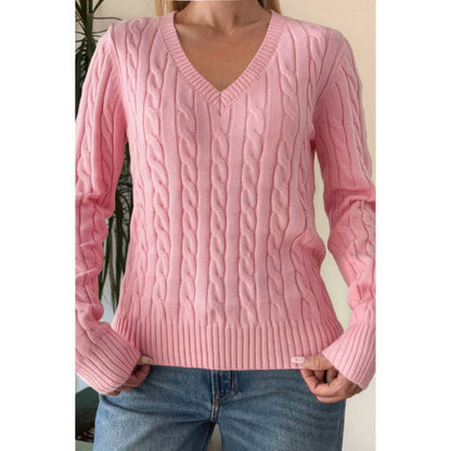 Cable Knit V Neck Long Sleeves Fit Sweater