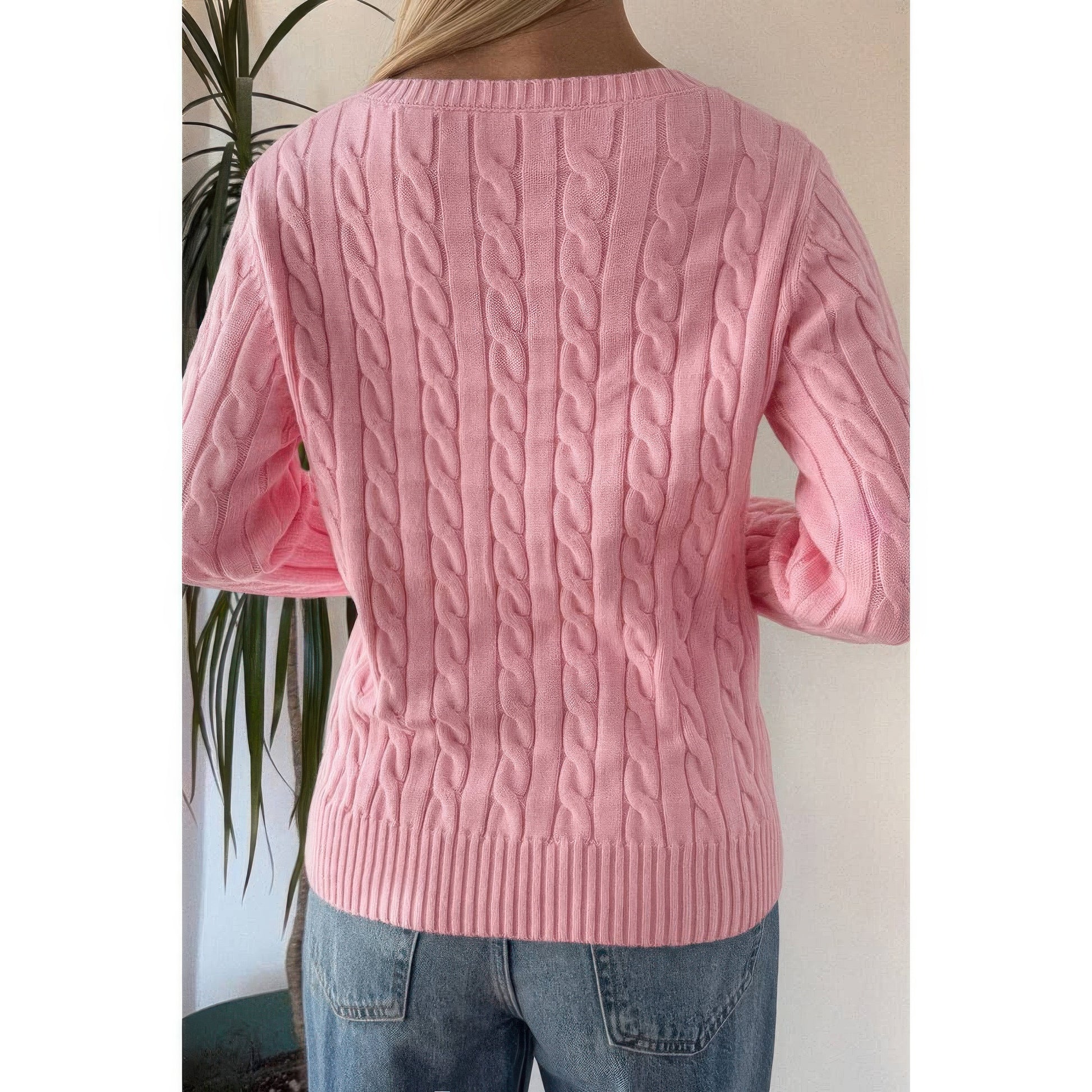 Cable Knit V Neck Long Sleeves Fit Sweater