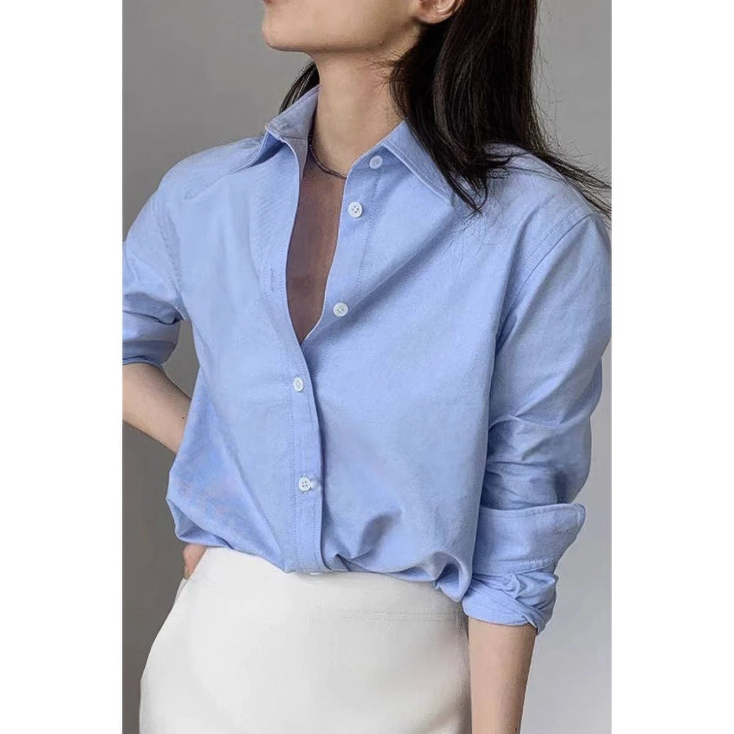 Solid Drop Shoulder Button Up Loose Shirt