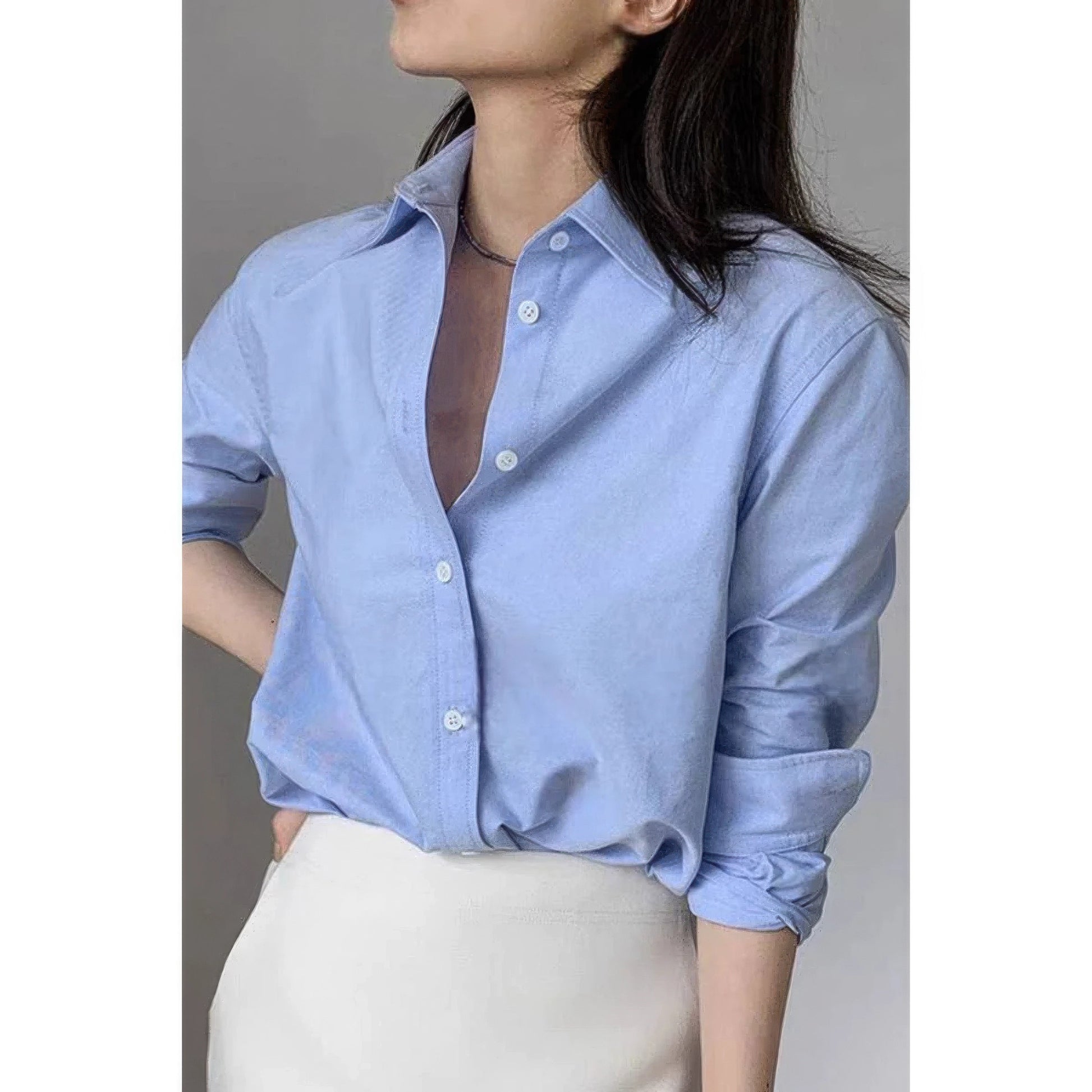 Solid Drop Shoulder Button Up Loose Shirt