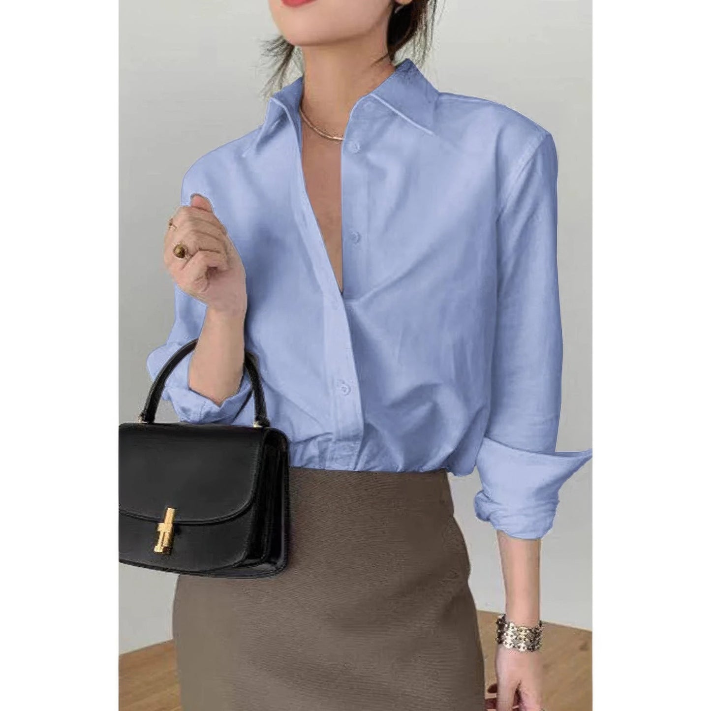 Solid Drop Shoulder Button Up Loose Shirt