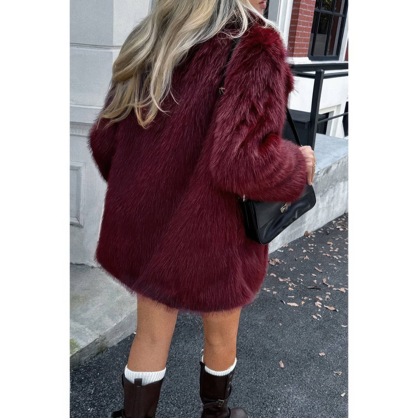 Faux Fur Fuzzy Fleece Lapel Open Front Coat