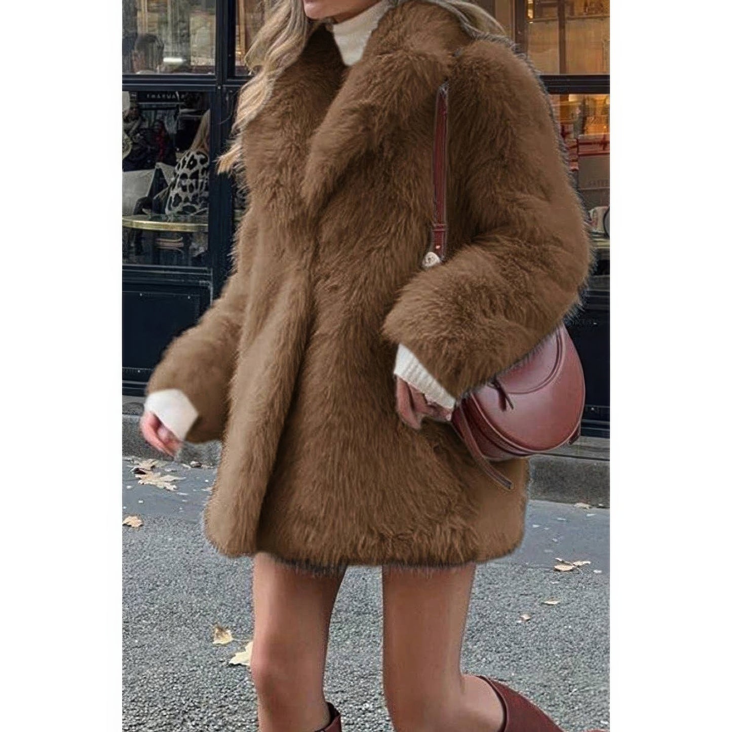 Faux Fur Fuzzy Fleece Lapel Open Front Coat