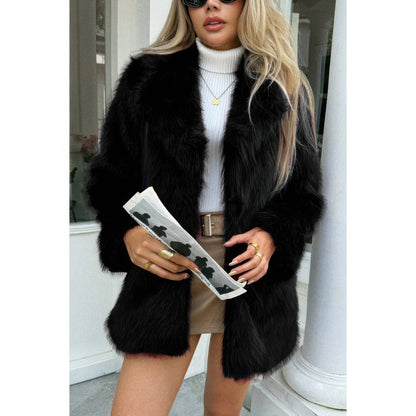 Faux Fur Fuzzy Fleece Lapel Open Front Coat