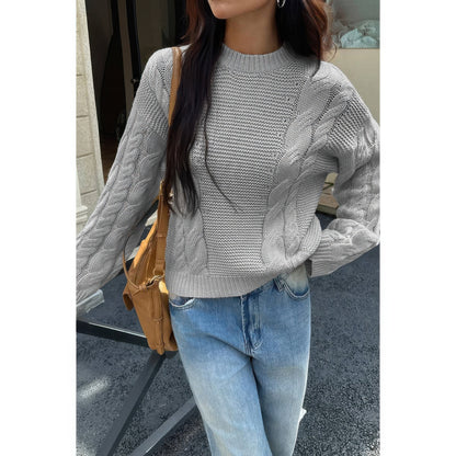 Solid Round Neck Cable Knit Pullover Sweater