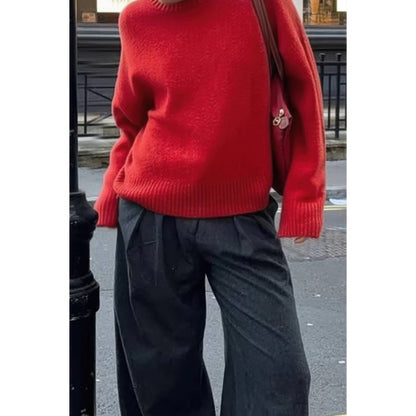 Solid Knit O Neck Long Sleeves Pullover Sweater